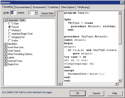 SourceCoder - Formatting Options